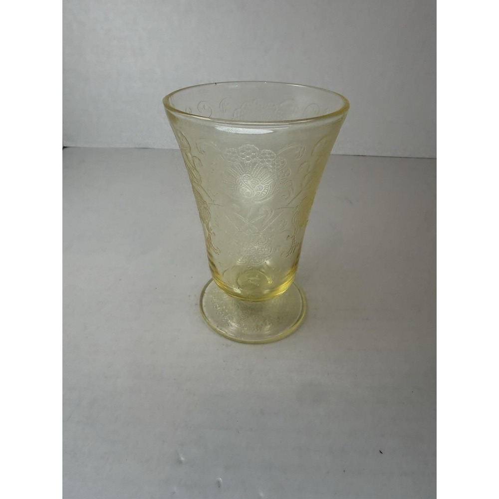 Hazel Atlas Florentine Poppy Yellow 5" 9oz Water Footed Tumbler Depression Glass